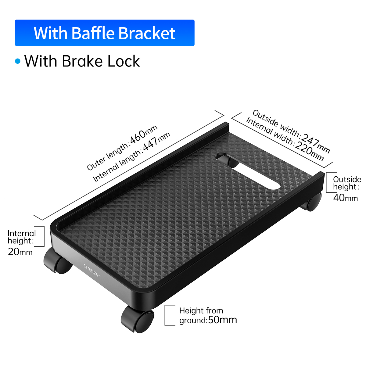 ORICO CPB2 Computer Tower Stand Mobile CPU Holder Desktop ATX-Case with 2 Locking Wheels and 2 Caster Wheels With Three Baffle Breacket for Gaming PC Case. 