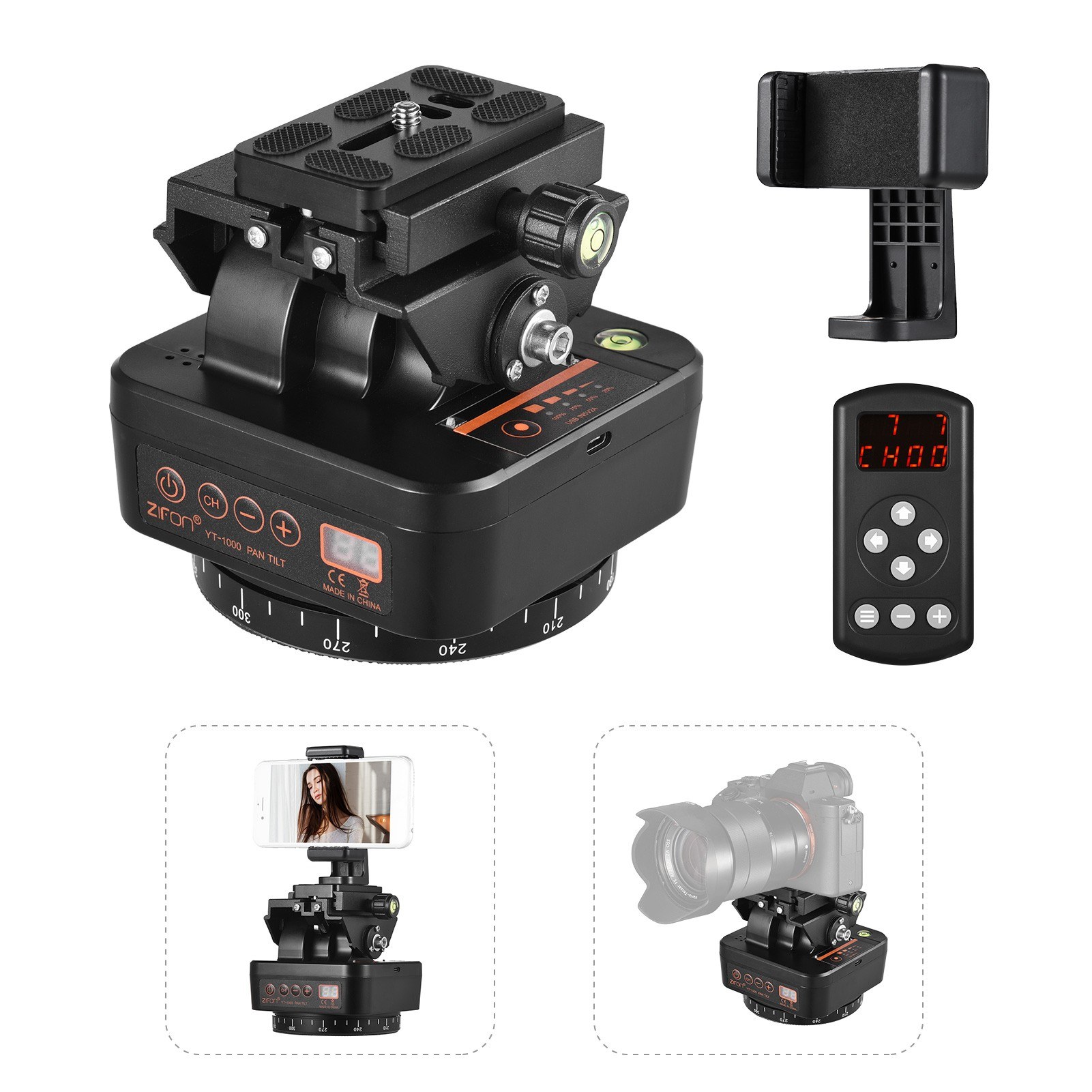 ZIFON YT 000 2.4G Wireless Control Automatic Tripod Head 360 Degree Rotatable Motorized Panoramic Head. 