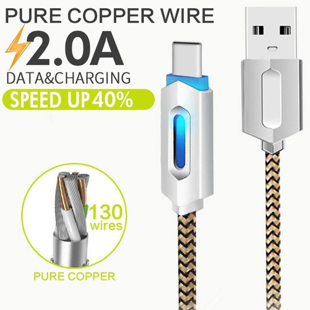 Smart USB Charging Cable, 1M/3.2FT Micro Nylon Braided Syn Auto Disconnect Charger Cord With LED Lighting Indicator For Mobile Phone. 