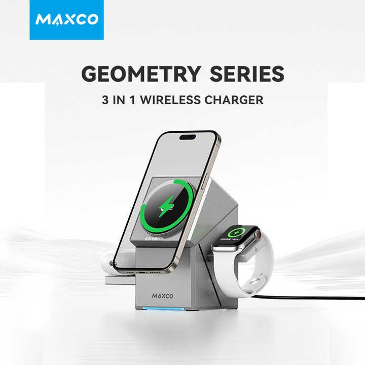 Maxco MW11 Geometry Qi2 3 in 1 Wireless Charger. 