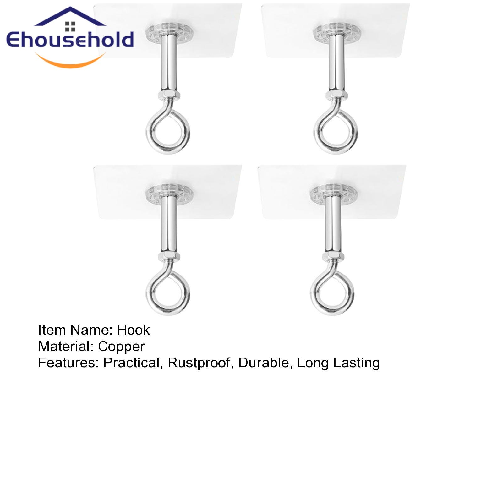 Metal Ceiling Hook 4pcs Strong Adhesive Ceiling Hooks Easy Install Rustproof No Drilling Needed Heavy Duty Hangers for Homes Traceless Hook. 