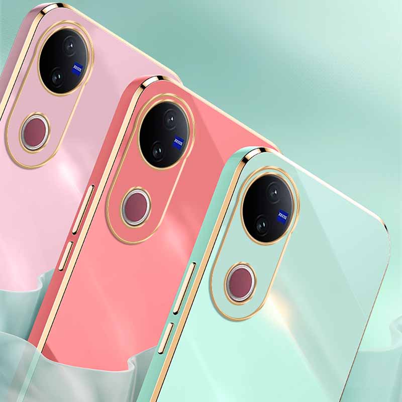 Biruiqu for VIVO V50 VIVO T4R Back Cover Luxury 6D Plating Frame Shiny Bling Phone Pounch Soft Silicone Square Phone Case. 