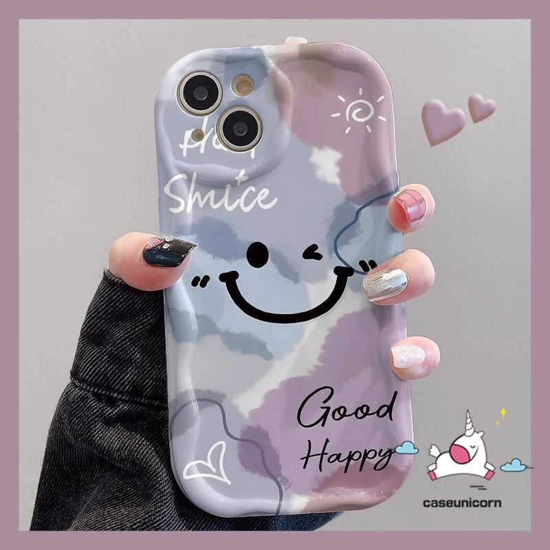 For Oppo A38 A18 A15 A57 A76 A9 A78 A7 A17 A54 A58 A16 A77 A12 A5 A3s A53 A16s A5s A17K A31 A74 A16K Reno 4F 10 5 A95 A92 A33 A96 Dreamy Smiley Face Gradient Watercolor Cover