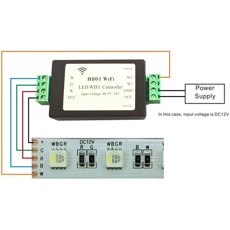 H801 RGBW LED WIFI Controller LED RGB Controller DC5-24V Input for 5050 2835 3528 SMD LED Strip Light Tape Ribbon. 