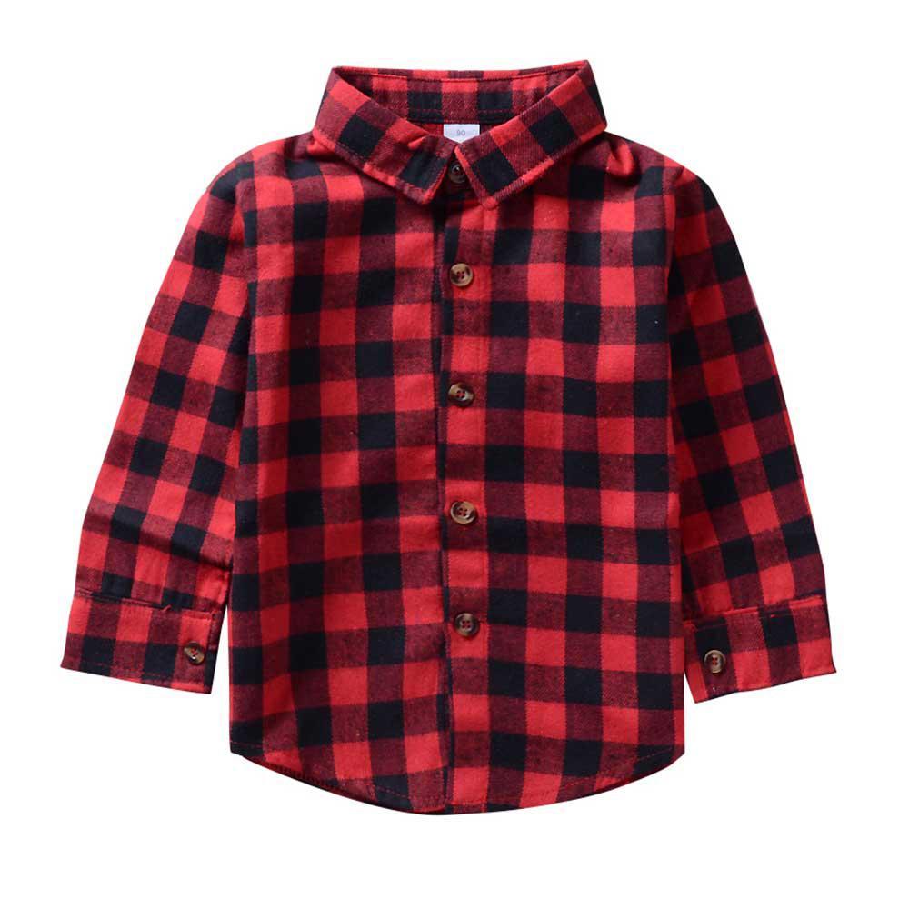 Baby Toddler Girls Long Sleeve Button Down Flannel Red Plaid Shirts Dress with Belt Kids Fall Clothes