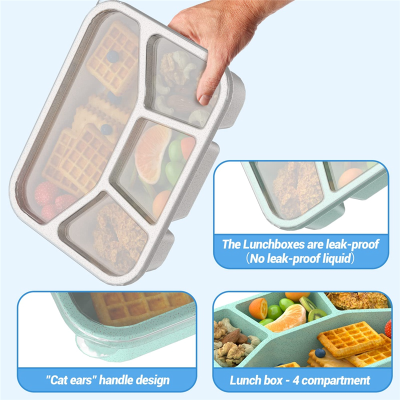 Lunch Box Bento Lunch Box for Kids Food Storage Containers 4-Compartment Meal Prep Container with Transparent Cover. 