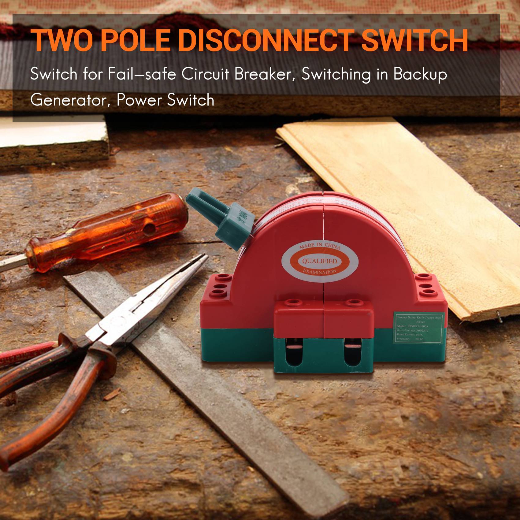 100A Two Pole Disconnect Double Throw Switch for Circuit Breaker. 