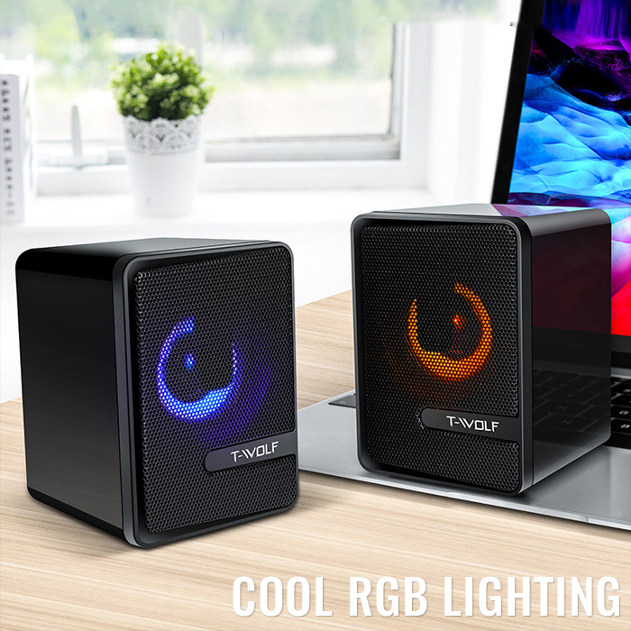 RGB Gaming Speaker T-Wolf S3 Mini USB Speaker With RGB Lighting Gaming Speaker For PC RGB Speaker For PC Laptop Speaker With 3.5mm Audio AUX. 