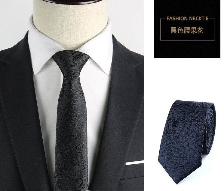 Black Silk Paisley Neck Ties 6CM Wide Slim Necktie For Men's Suit Shirt Party Wedding Accessories