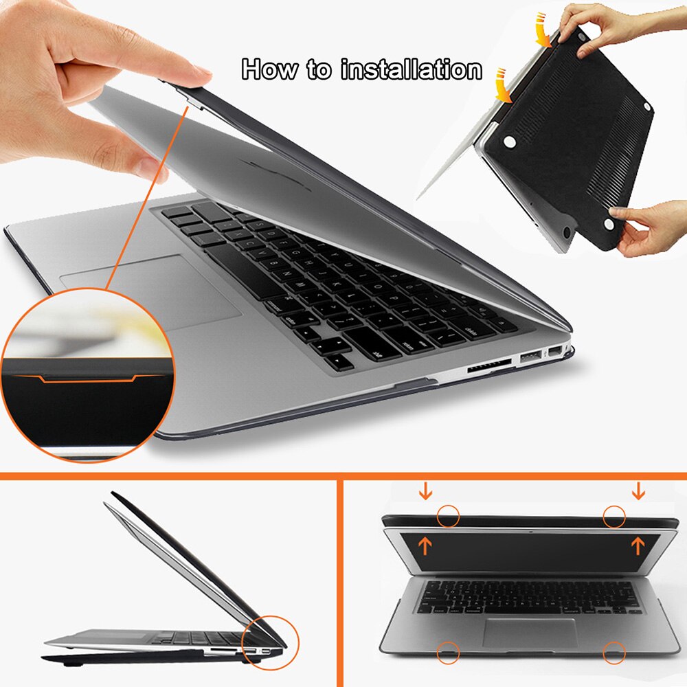 【VisioN Shop】Laptop Case for Apple MacBook Pro 13/11/Macbook 12" (A1534) /Macbook White Matte Black Hard Shell. 