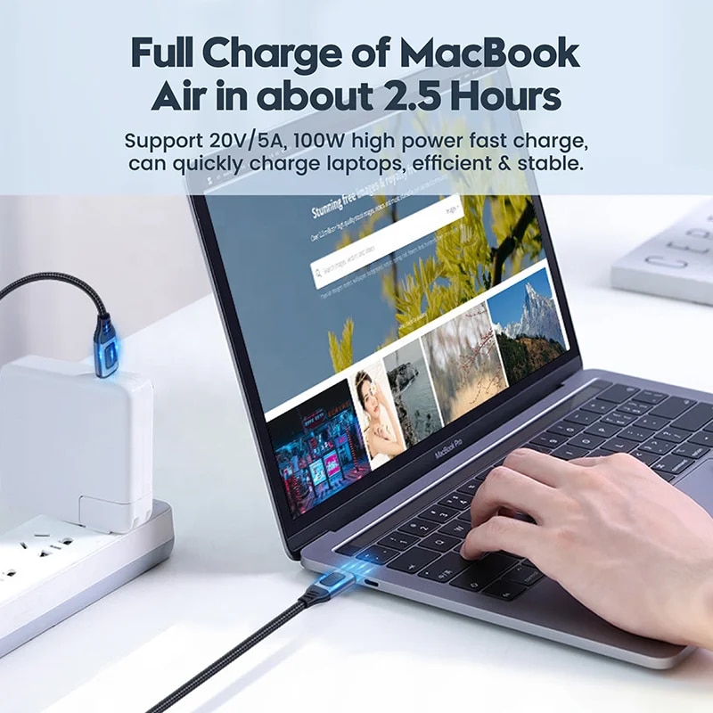 Fast Charging Cable PD Charger 20V/5A Double-Head Nylon Braided Type C Data Cable 100W Chip Compatible for Most USB-C Devices. 