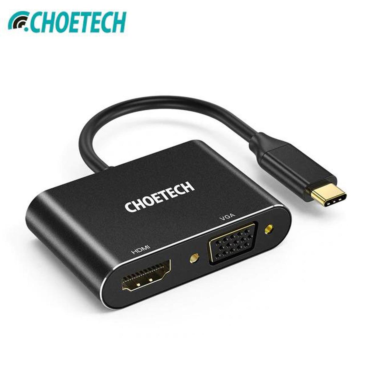 CHOETECH HUB-M17 USB C to HDMI VGA Adapter, USB-C Type C to HDMI 4K+VGA Adapter 3 Pro/ 9
