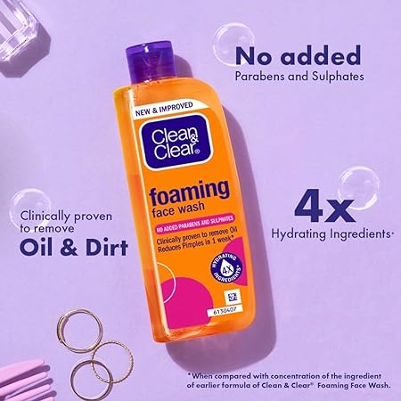 Clean & Clear Foaming face wash for oily skin, removes 99.8% pimple causing germs, Home & travel - 100ml. 