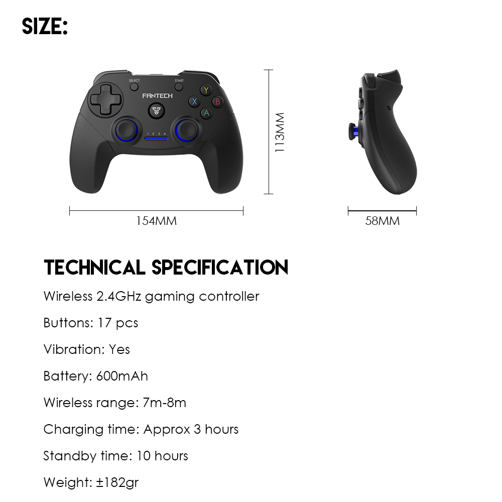 FANTECH REVOLVER WGP12 Controller Gamepad 2.4G Wireless Joystick Joypad With PS3 PC 10 Hours Long Battery Life For Game Player Black White Green. 