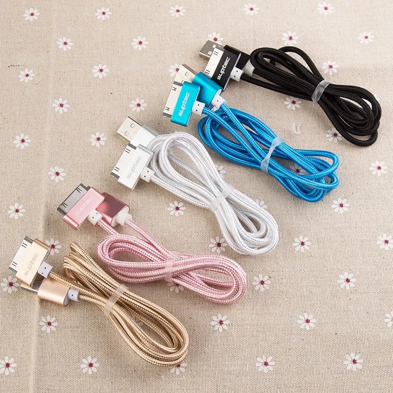 SUPTEC 2M 3M USB Cable for iPhone 4 4S 2.4A Nylon Braided 30 Pin Fast Charging Data Charger Cable for iPad 1 2 3 iPod Nano Cord. 