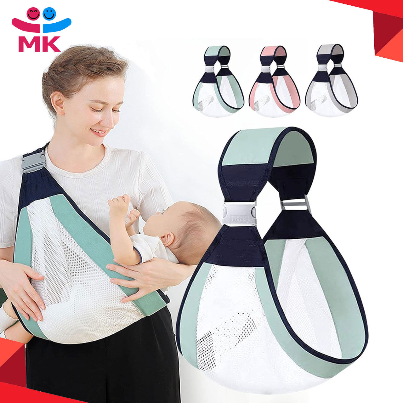 Adjustable Breathable Baby Carrier for Newborn ,Strap for 0 To 36 Month Baby Half Wrapped Sling Hip Carrier, One Shoulder Labor-Saving, Natural Cotton with Breathable Mesh Fabric