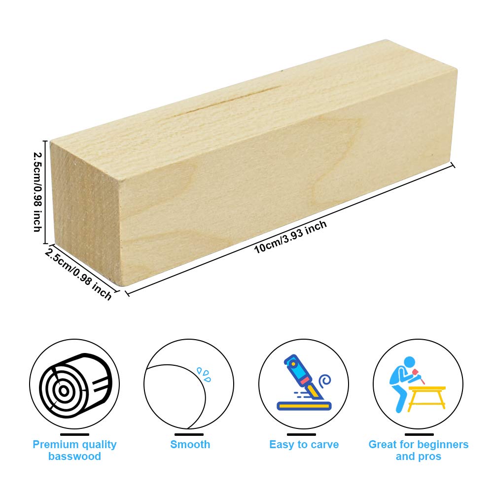 Whittling and Carving Wood Blocks Unfinished Wood Blocks Basswood Carving Blocks Soft Wood Set for Carving Beners. 