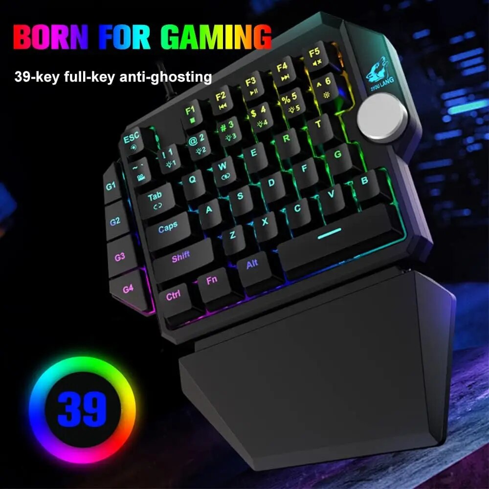 K5 Single-Handed Mechanical Gaming Keyboard RGB Ergonomic Multimedia Knob Detachable Wrist Rest for Laptop Computer Xbox PS4. 