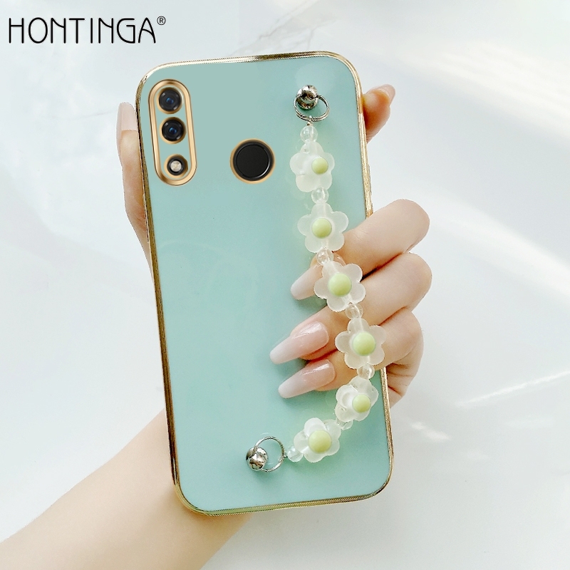 Hontinga for Huawei Nova 3i P Smart Plus Back Cover With Yellow Flowers Bracelet Case Luxury 6D Plating Soft Silicone Phone Cases
