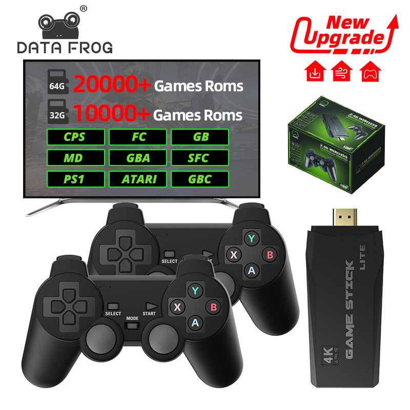 Data Frog 4K TV Retro Video Game Console Y3 Lite 10000+ Games for FC/SFC/GBA Game Stick Wireless Handheld Prefix 2 Joystick