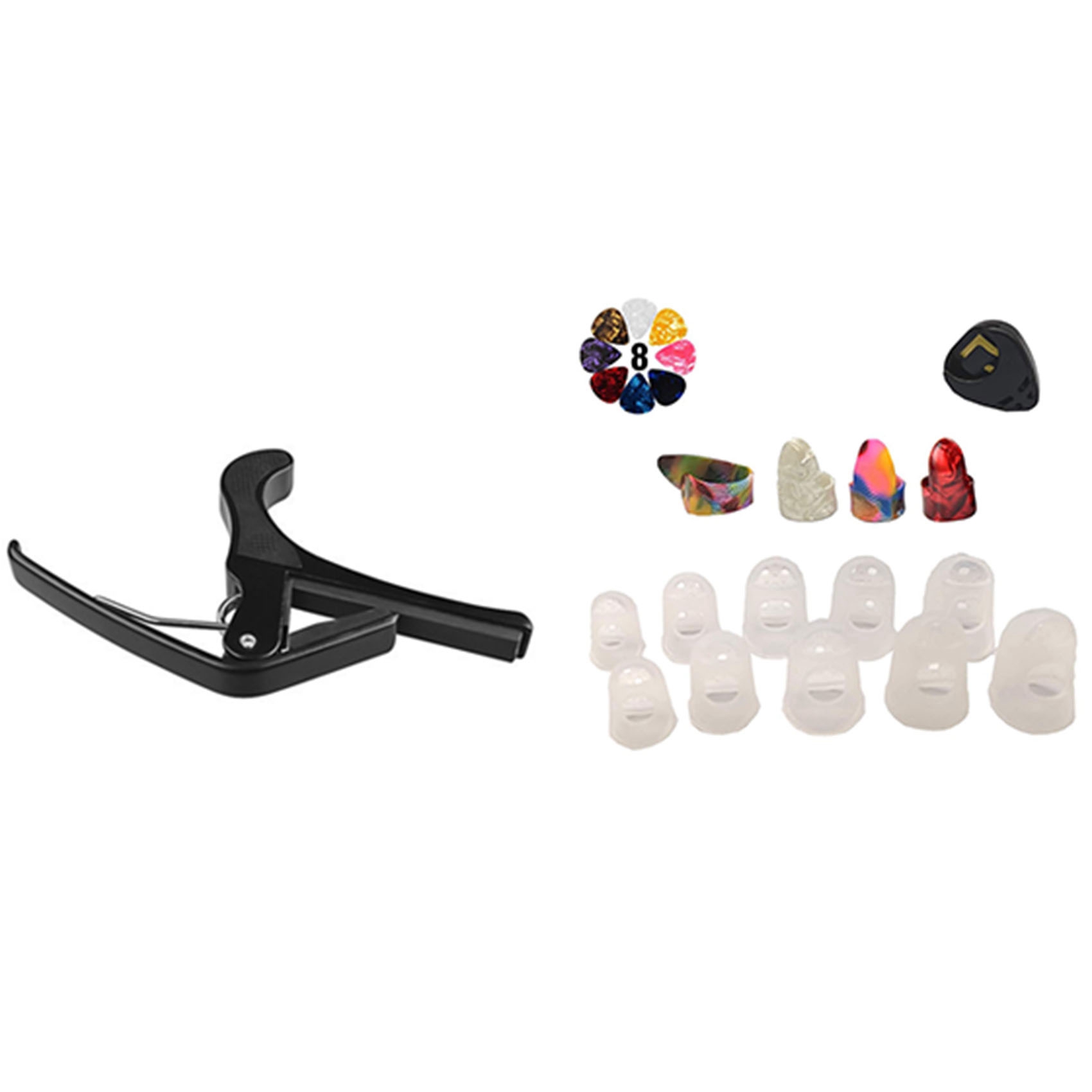 Acoustic Electric Guitar Banjo Trigger Capo Key Clamp with Guitar Kit Thumb Finger Picks,Fingertip Protectors