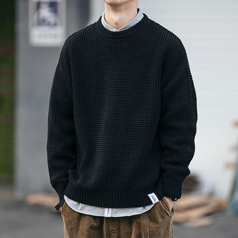 Japanese Plus Size Retro Style Three-Dimensional Fishbone Pattern Cotton Thick Thread Knitted Autumn And Winter Round Neck Stretch Sweater Sweater. 