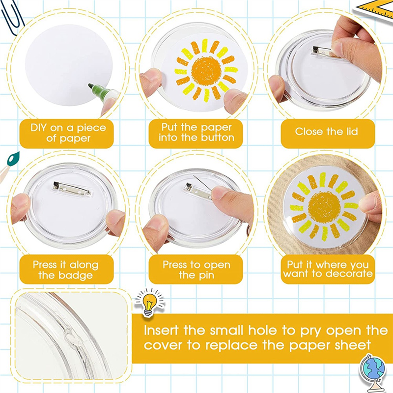 25PCS Clear Acrylic Buttons Clear Plastic Craft Button with Pin Blank Paper Pins Buttons Design for DIY Set. 