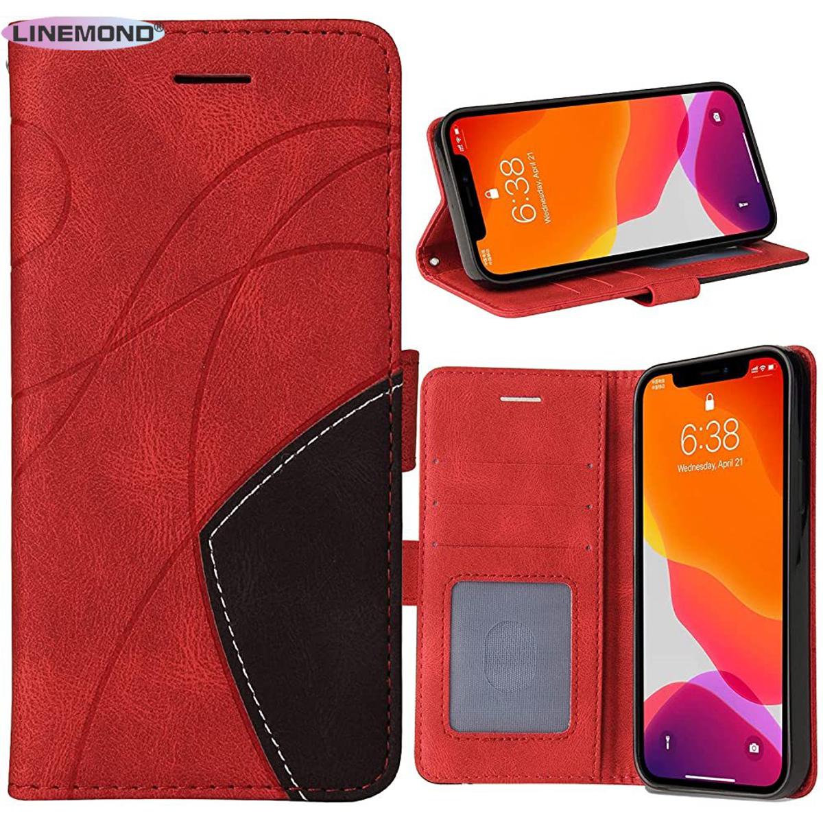 Wallet Case for Motorola Edge 20 Lite, Splicing Matching PU Leather Flip Case with Kickstand for Moto Edge 20 Lite, Red