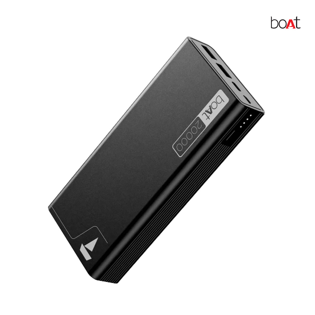 boAt Powerbank 20000mAh EnergyShroom PB400 with 22.5W QC and PD fast charging, 12-layer IC protection, dual USB, and Type-C output.. 
