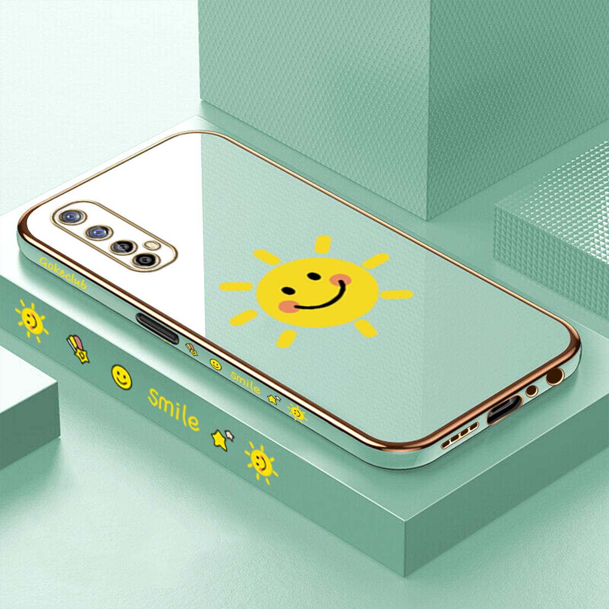 ZeroQiQi for Realme 7 Realme Narzo 20 Pro Back Cover Smiling Sun Luxury 6D Plating Case Side Pattern Soft Silicone Square Phone Cases + Free Lanyard