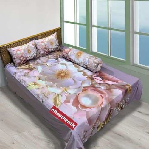 Luxurious King Size 3D Bed Sheet with 2 Pcs Head Pillow and 1Pc Side Pillow Cover Full Combo. 