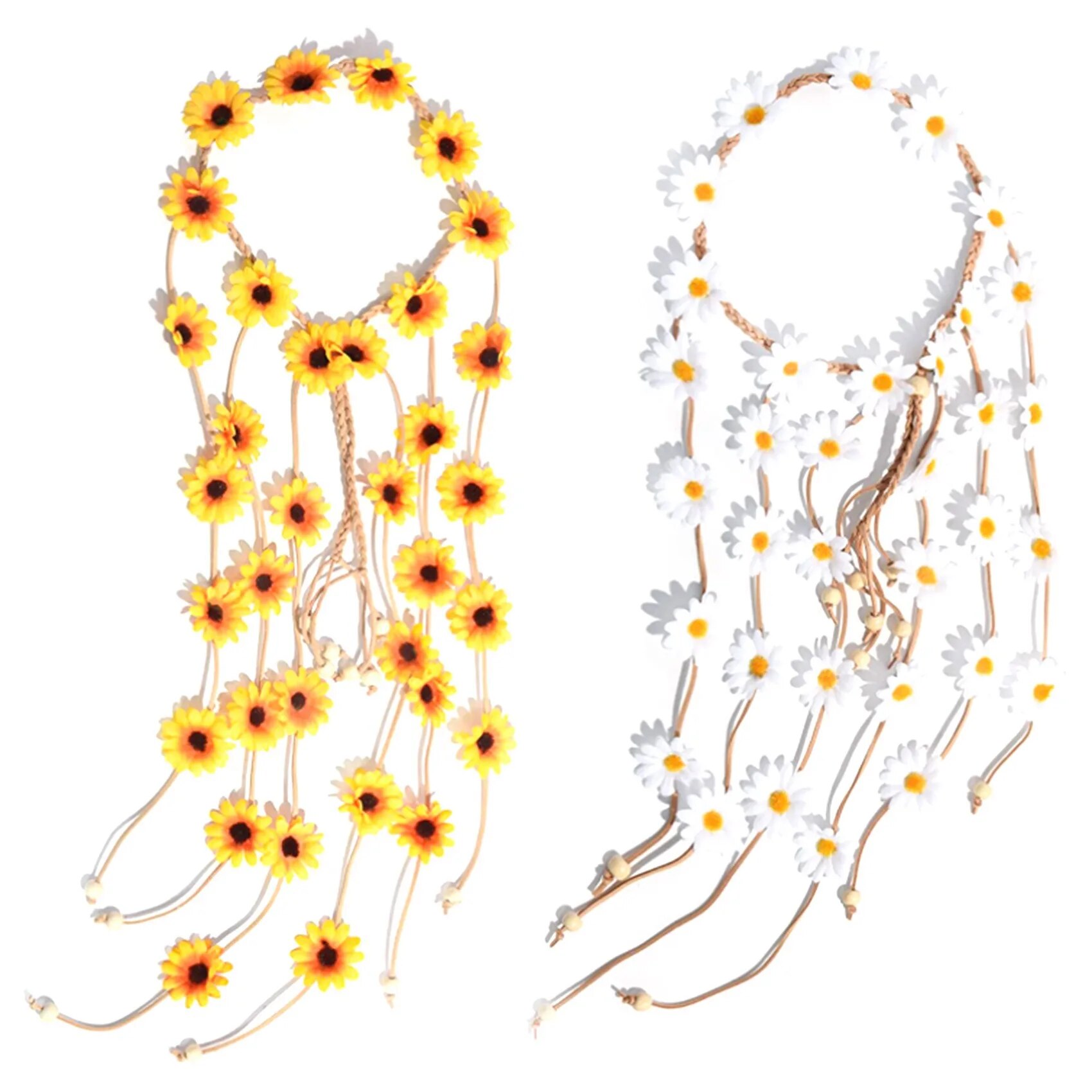 2Pcs Flower Hippie Headband Floral Crown Summer Sunflower Hair Accessories for 70 S Bohemian Costumes Style