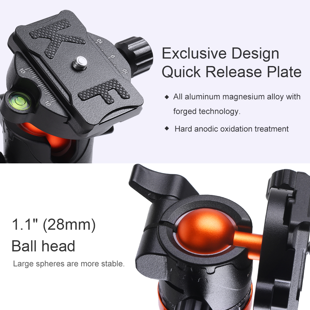 K F Concept SA254T1 93 Inch Camera Tripod 4 Section Aluminium Detachable Tripod with 360 Degree Ball Head Quick Release Plate. 