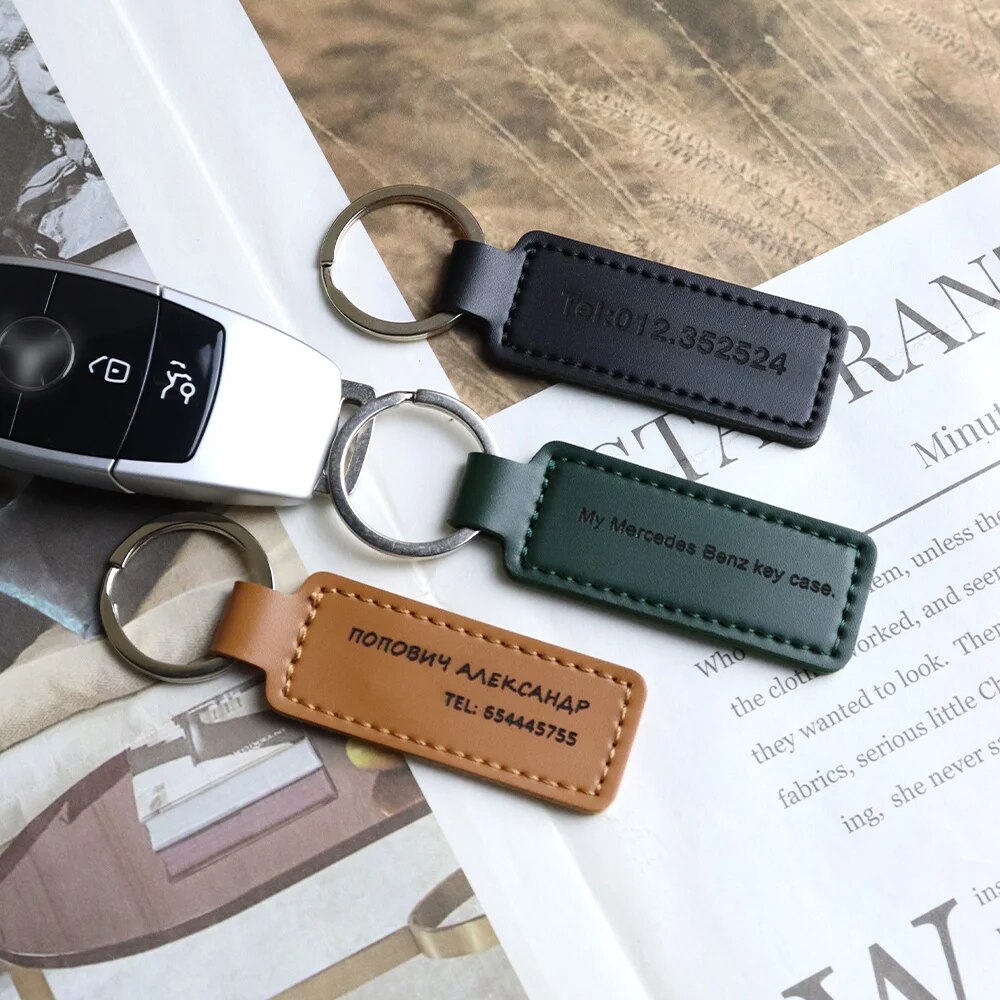 [Laser Engraving of Name Number] Leather Car Key Chain Wood Keyring Keychain DIY Key Holder for Girl Men Women Lady. 