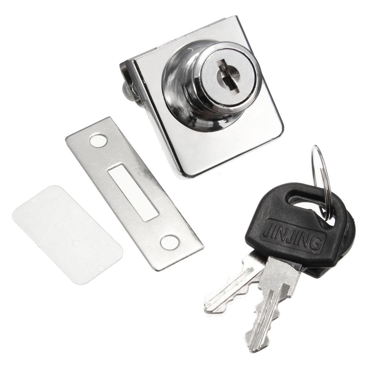 Single Double Glass Cabinet Door Lock Cam Key Showcase Display Locking W 2 Keys