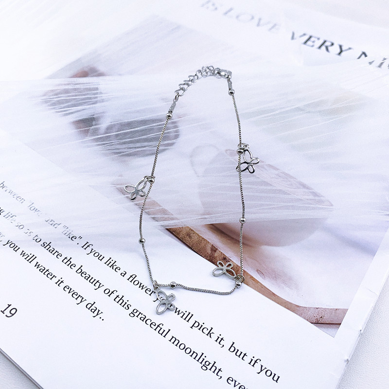Small fresh and simple fashion anklet bracelet for women hollow butterfly snake chain ball bead bracelet niche design foot jewelry hand jewelry