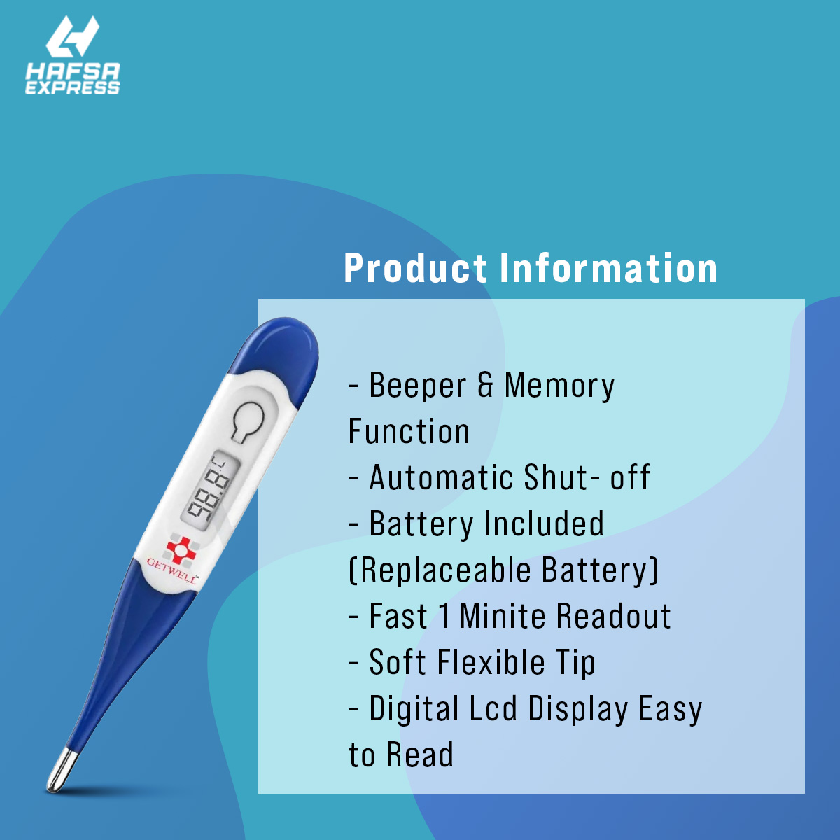 Getwell Flexible Digital Thermometer with Beeper For Measuring Temperature. 