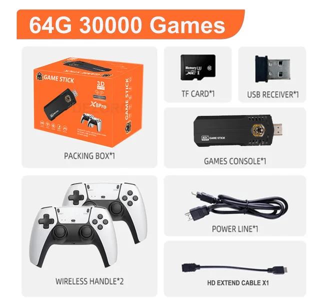 X8 Pro TV Game Console Gamestick 4K 30000 Games Emuelec System 40+ Emulator for PSP N64 Video Game Consola Wireless Gamepads. 