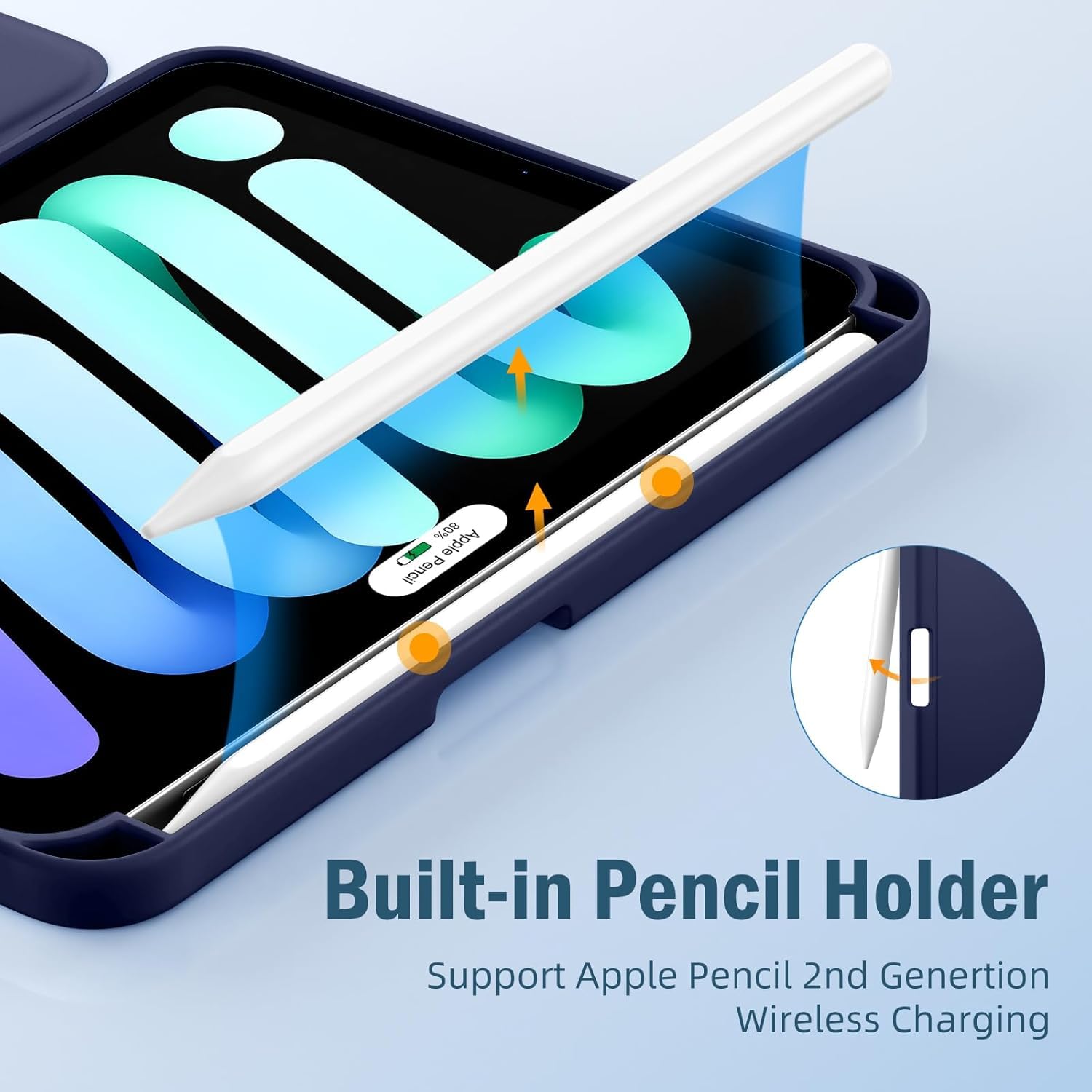 For apple iPad Mini Case for iPad Mini 6 2021 8.9 inch with Pencil Holder，[Support 2nd Gen Pencil Wireless Charging] Soft TPU Back Cover for iPad Mini 6th Generation-Black A2568 (Global). 