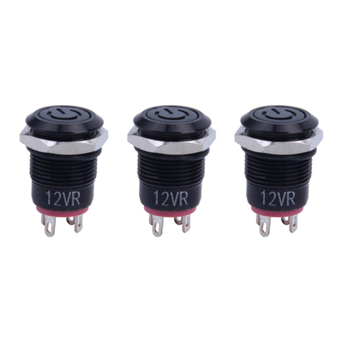 3X 12V 2A 9.5mm LED Metal Cap Momentary Push Button Switch Car DIY Modified, Red
