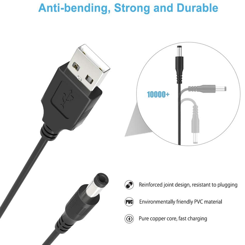 DC Power Cord USB to 5.5X2.1 Multifunctional Dc Interchangeable Plug. 