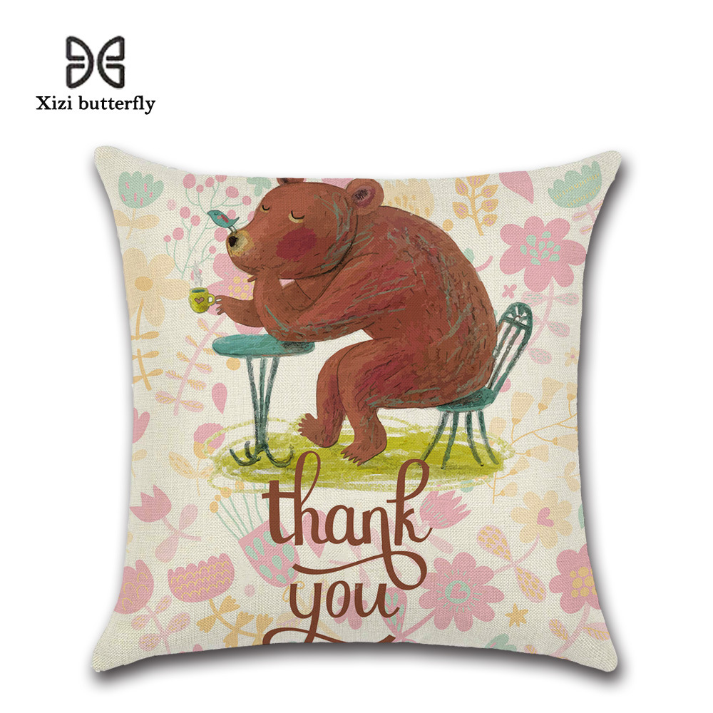 Genuine Item Cartoon Jungle Animals Hand Painted Cushion Cover
