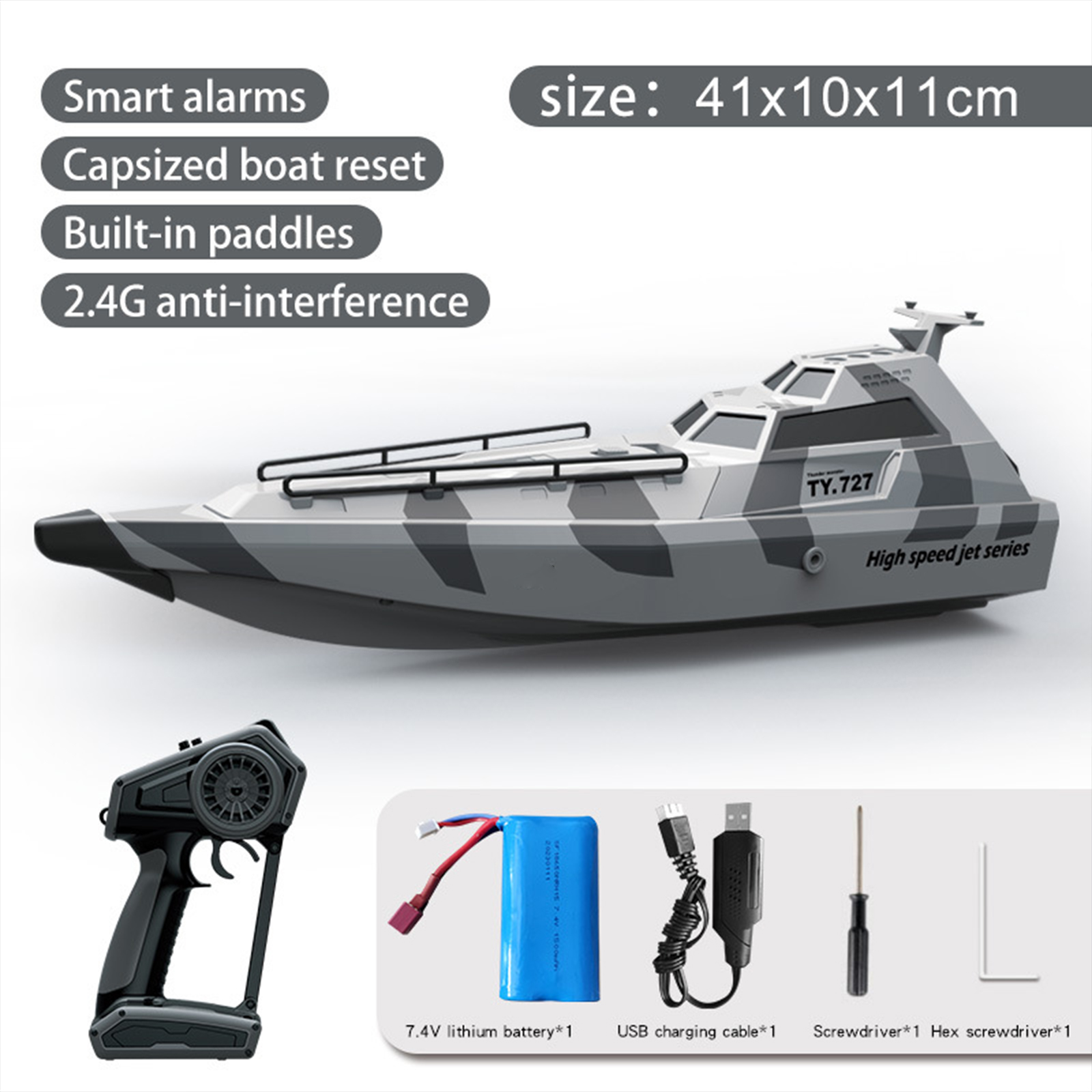 GC TY727 2.4GHz RC Turbojet Pump Boat High-Speed Remote Control Jet Boat With Low Battery Alarm Function For Kids Gifts. 