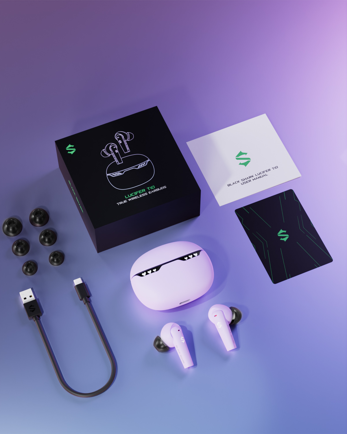 Black Shark Lucifer T10 Wireless Gaming Earbuds,Bluetooth 5.1, Music and Gaming Dual Modes, 24H Playtime, IPX5 Waterproof