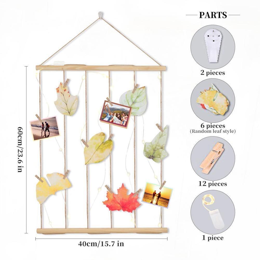 Handmade Wood Drawstring Illuminated Photo Hanger Clips String Collage Display Light Led Clip Photo Hanging Wall Photo Frame--40cm--. 