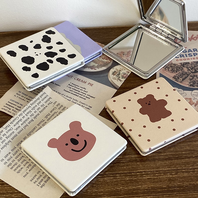 Shiny Quicksand Makeup Mirror Portable Magnifying Hand Square Makeup Standing Vanity Foldable Pocket Mirror Cute Compact Girls