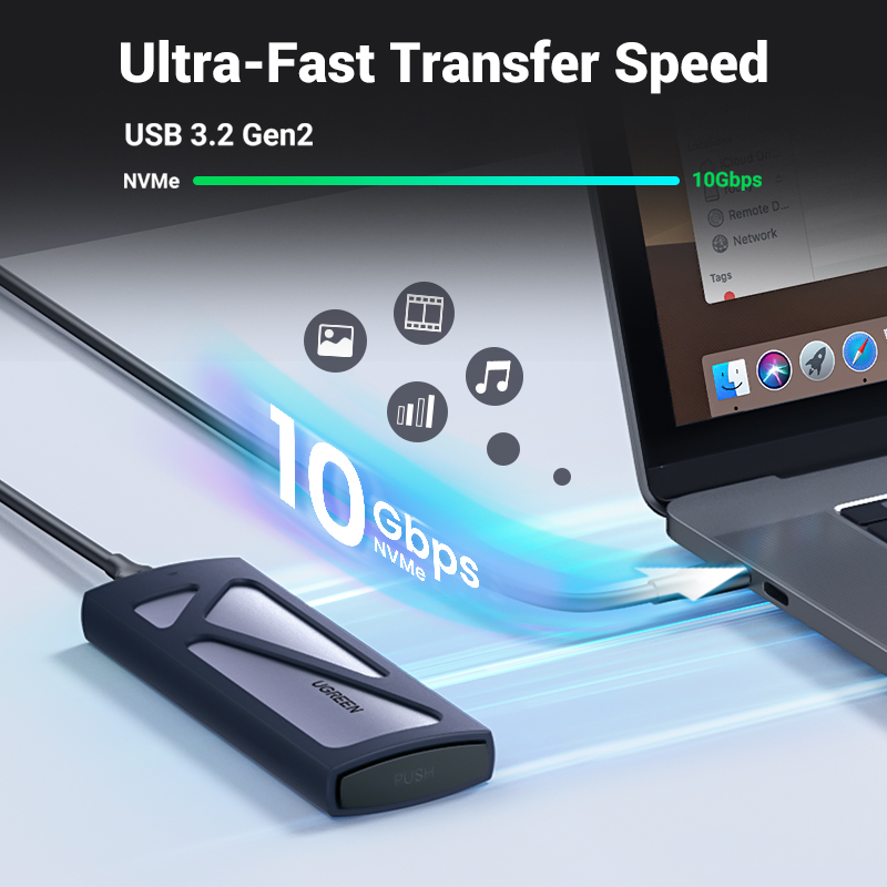 UGREEN M.2 NVME PCIe SSD Enclosure 10Gbps USB 3.2  Gen2 External Hard Drive. 