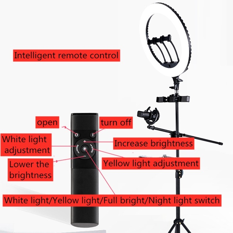 HQ-21N 21 inch 52.5cm LED Ring Vlogging Photography Video Lights Kits with Remote Control & Phone Clamp & 2.1m Tripod Mount, EU Plug. 