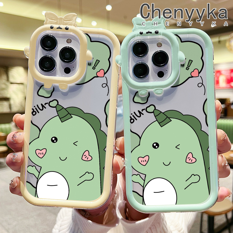 Chenyyka For iPhone 6 Plus 6s Plus 7 Plus 8 Plus Case Cartoon Cute Green Dinosaur Shockproof Clear Phone Cases Little Monster Camera Lens Protective Cover Silicone Transparent Soft Case. 