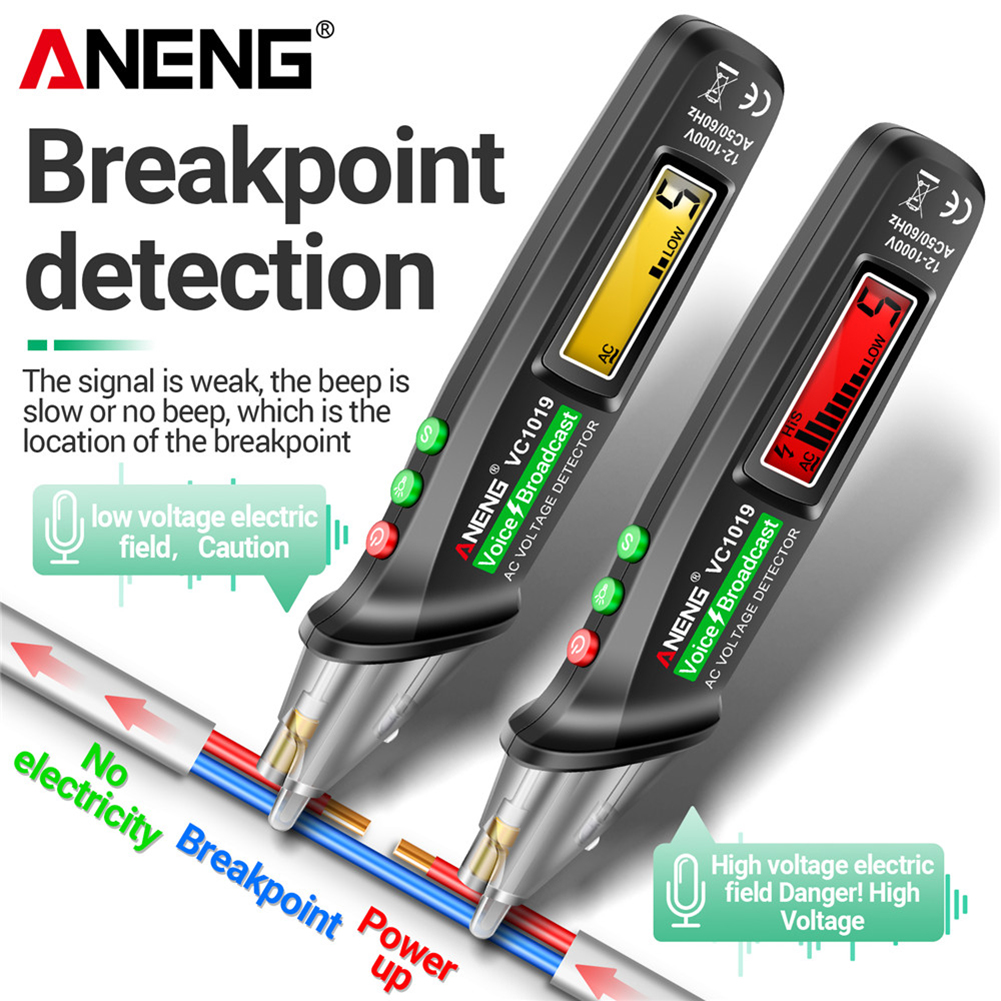 ANENG VC1019 DC AC Test Pen Voice Broadcast Voltage Detector 12-1000V Volt Current Non-Contact Pen Electric Tester Meter Tool. 